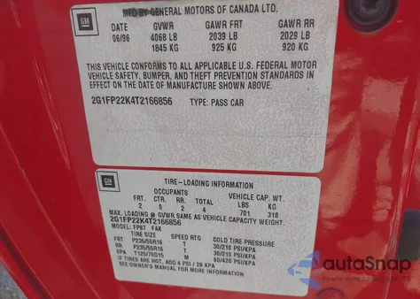 1996 Chevrolet Camaro Rs z USA, uszkodzony, nr VIN 2G1FP22K4T2166856